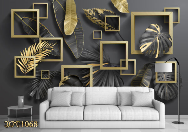 پوستر دیواری سه بعدی طرح برگ مشکی طلایی TD1068