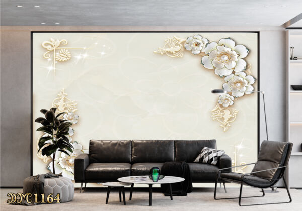 پوستر دیواری گل هلندی سفید با پس زمینه ی کرم رنگ TD1164
