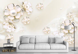 پوستر دیواری گل هلندی سفید وطلایی با مرواریدTD1167