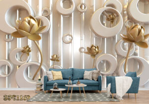 پوستر دیواری گل هلندی طلایی با استوانه های سه بعدی TD1169
